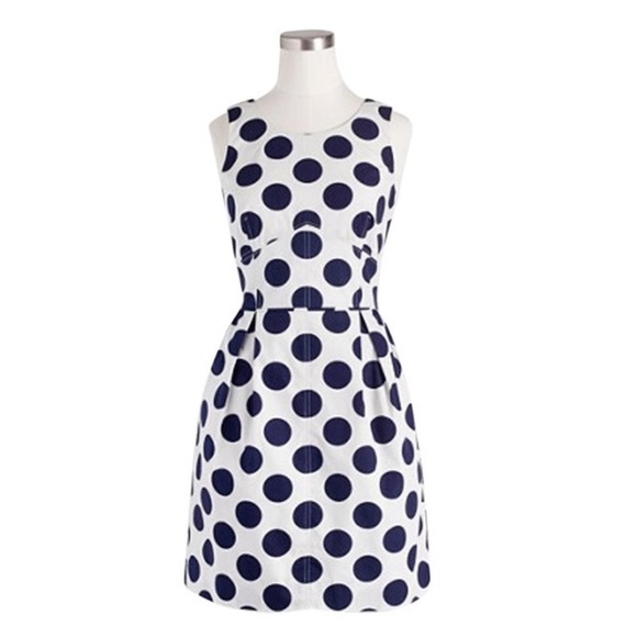 EUC JCREW white and navy polk a dot dress - Picture 1 of 8